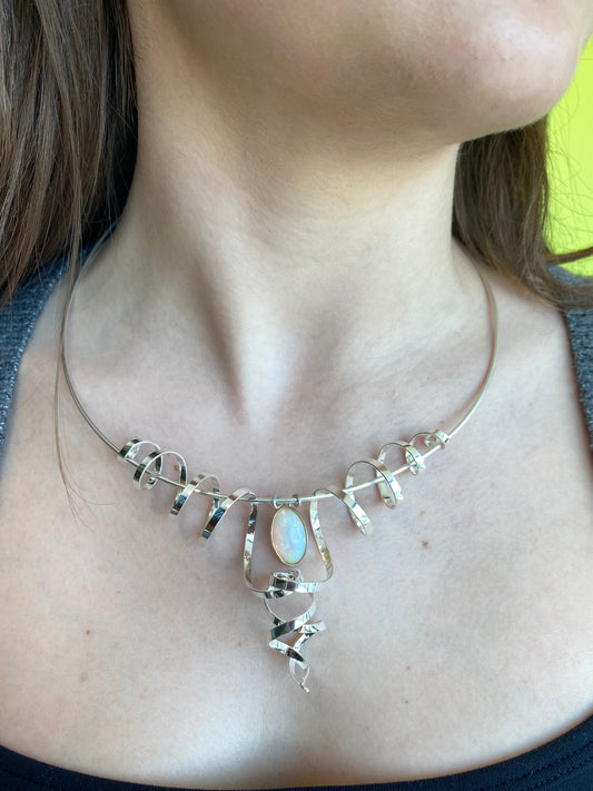 “Swirling enchantment” one of a kind opal neck piece