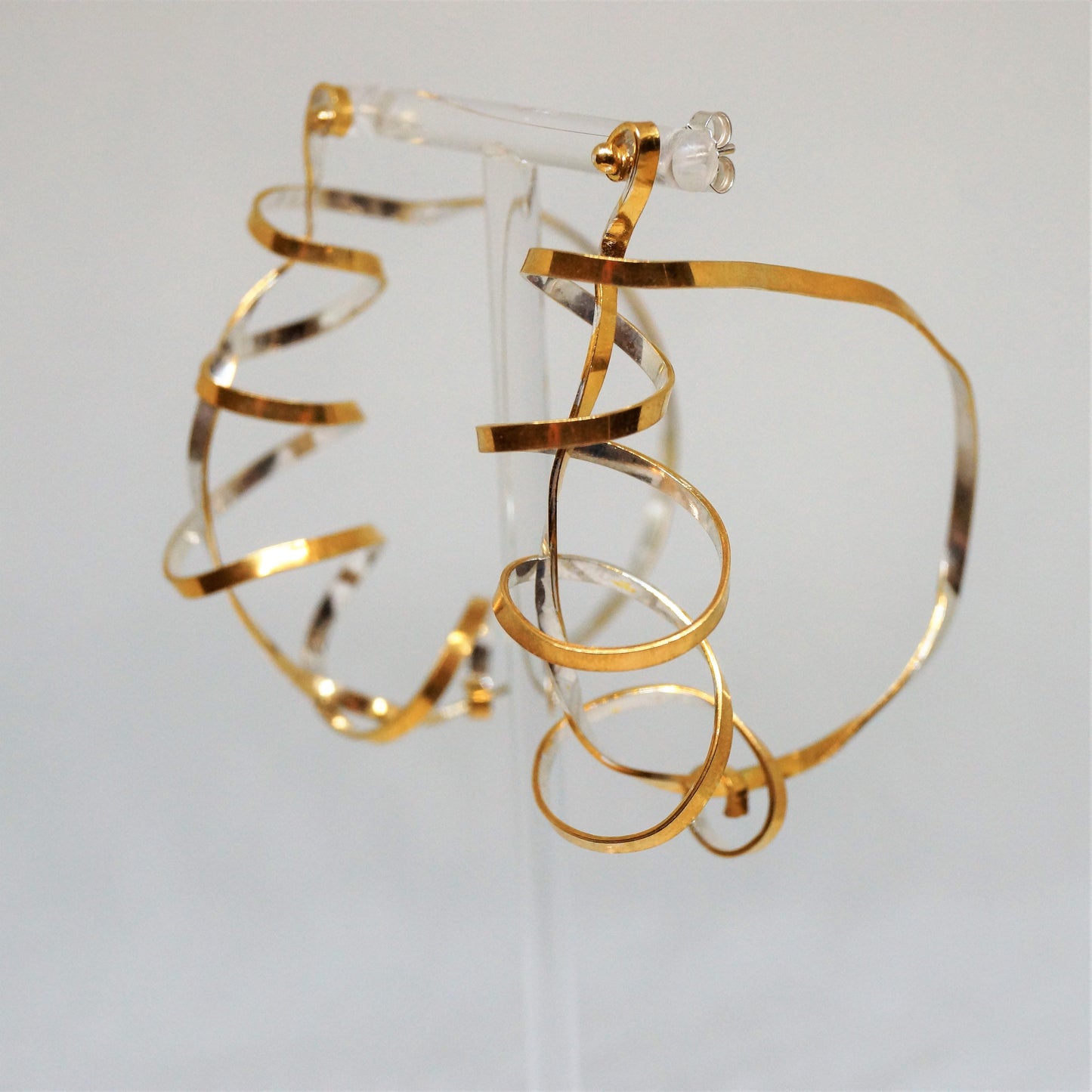 Half gold plated half silver sterling silver handmade hoops