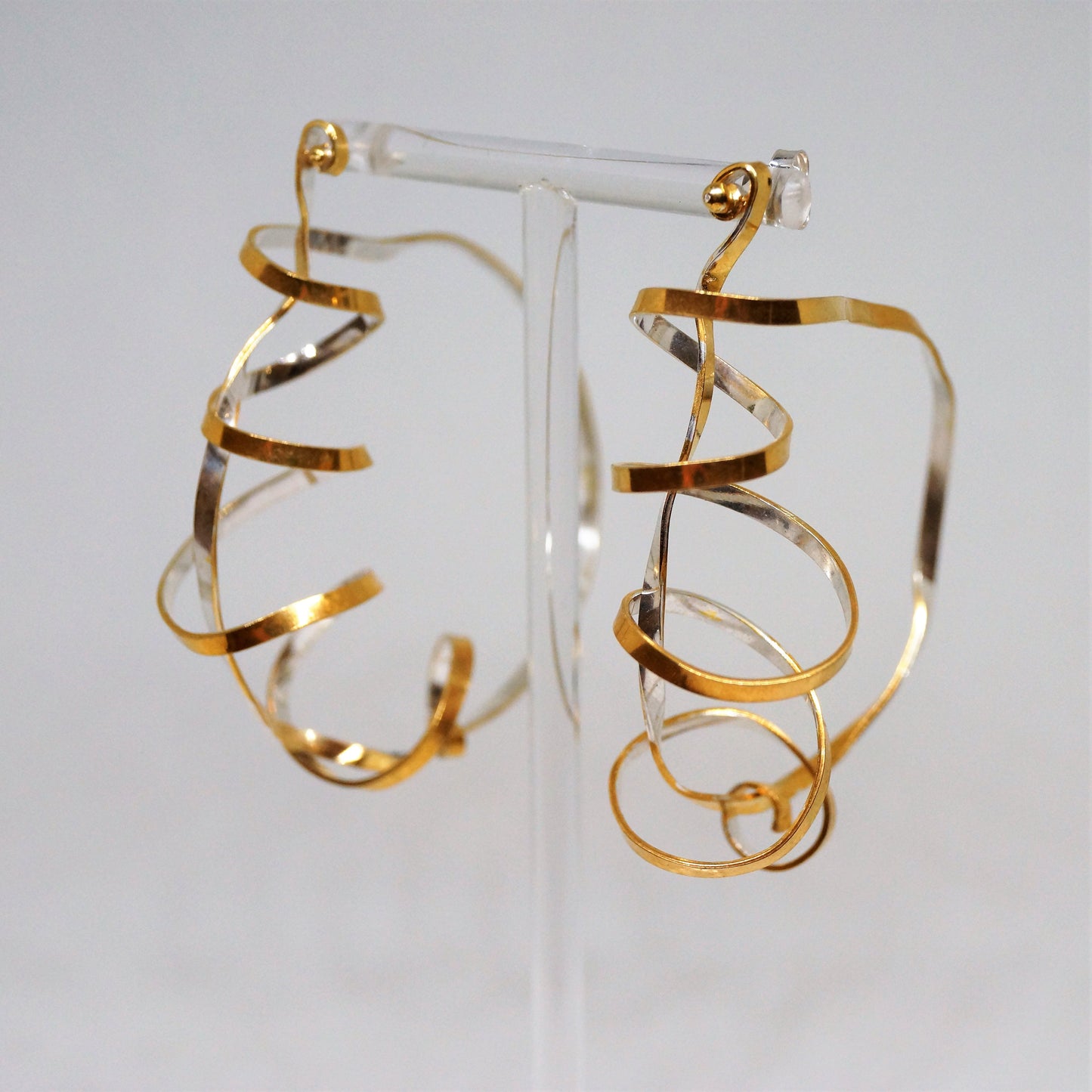 Half gold plated half silver sterling silver handmade hoops